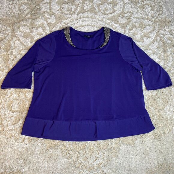 Daisy Fuentes Womens Top Size 2XL Purple Silver Beaded Collar Party Holiday Wear - Picture 1 of 10